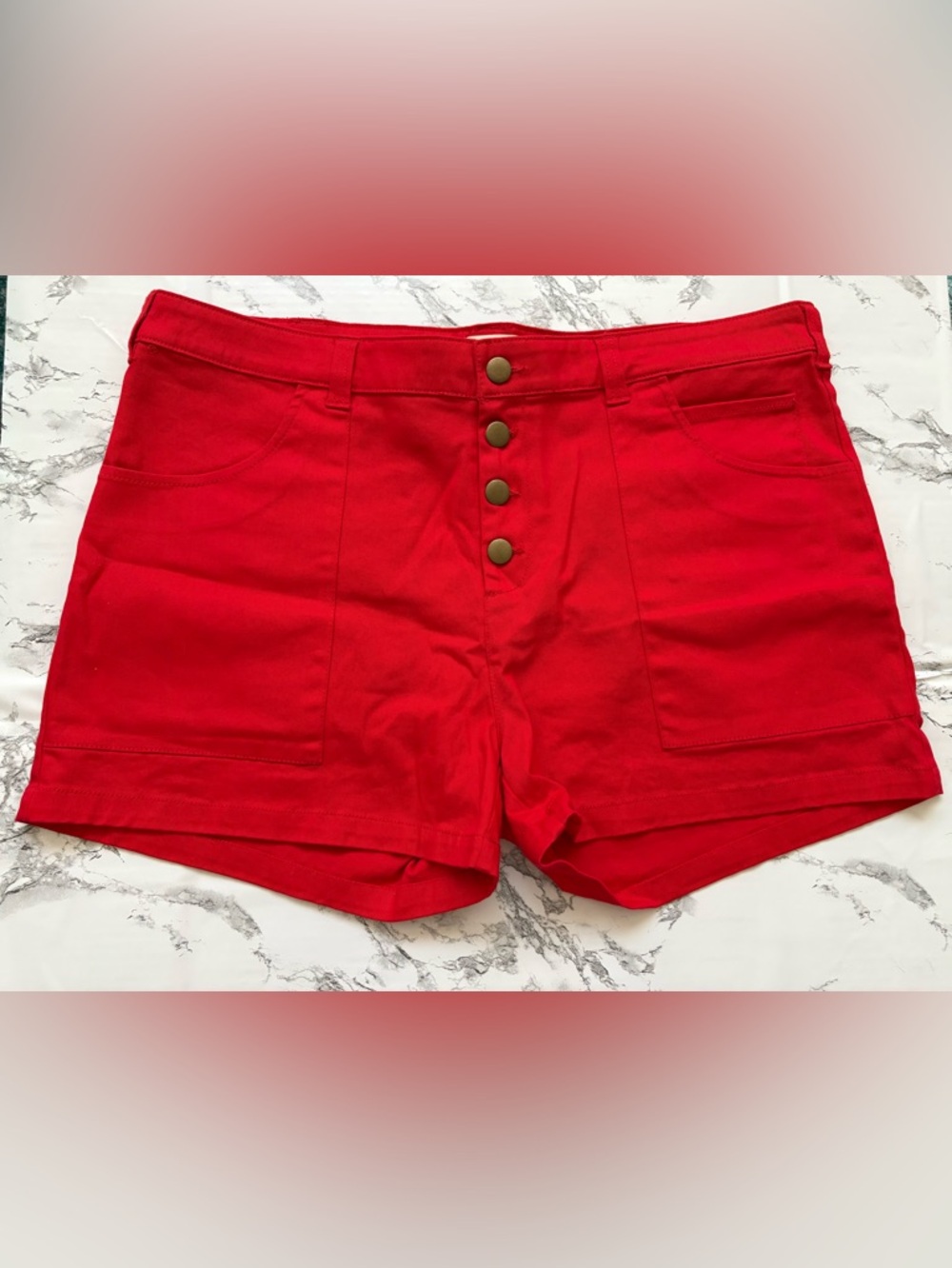 Modcloth Red Button-Front High-Rise Jean Shorts